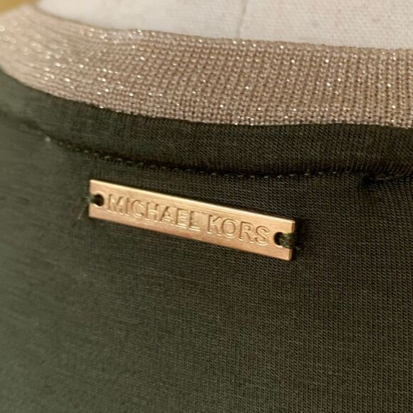 Michael Kors Olive Green A-Line Maxi Dress Short Sleeve Size PM - Picture 7 of 11